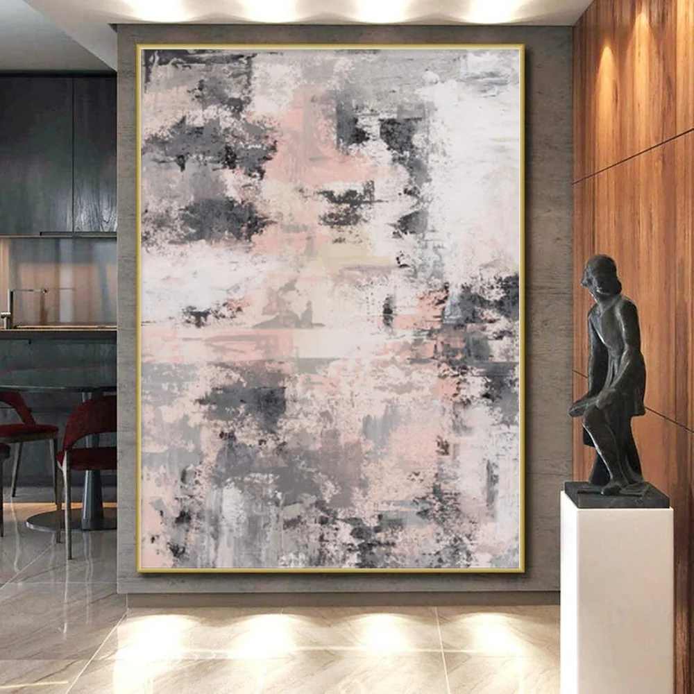 Pink Hand-painted Calm Fusion Grey Abstract Canvas Artwork 8IT20